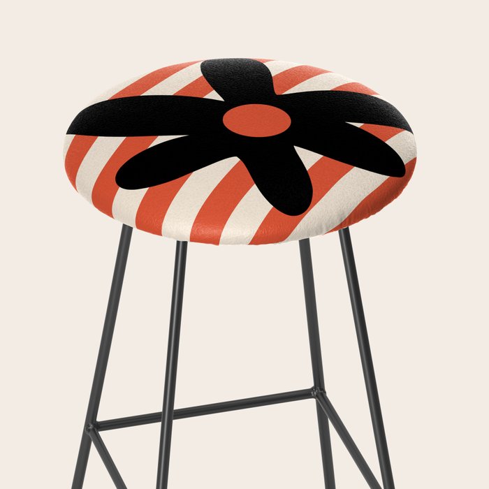 Joyful Flower and Stripes Floral Black Orange Cream Stool Gallery Image 2