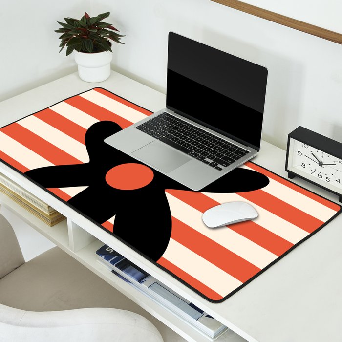 Joyful Flower and Stripes Floral Black Orange Cream Desk Mat Gallery Image 2