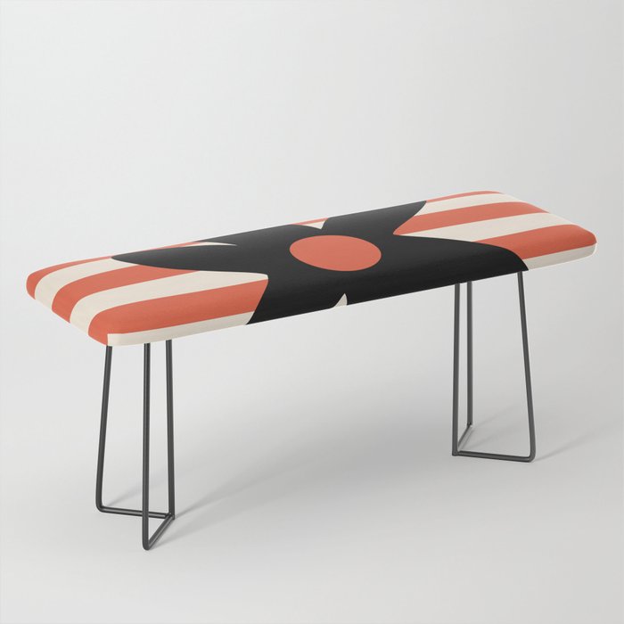 Joyful Flower and Stripes Floral Black Orange Cream Bench Gallery Image 1