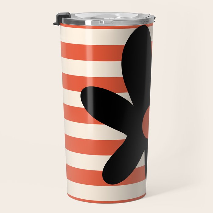 Joyful Flower and Stripes Floral Black Orange Cream Travel Mug Gallery Image 3