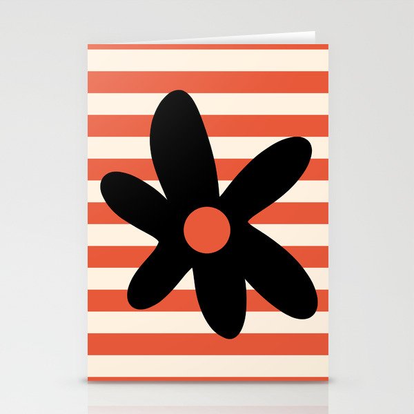 Joyful Flower and Stripes Floral Black Orange Cream Stationery Card Gallery Image 2