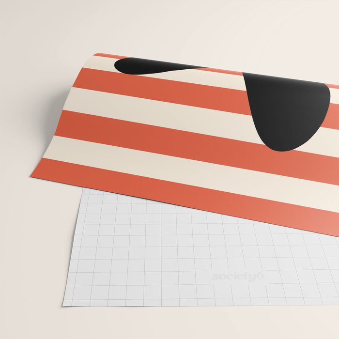 Joyful Flower and Stripes Floral Black Orange Cream Wrapping Paper Gallery Image 2