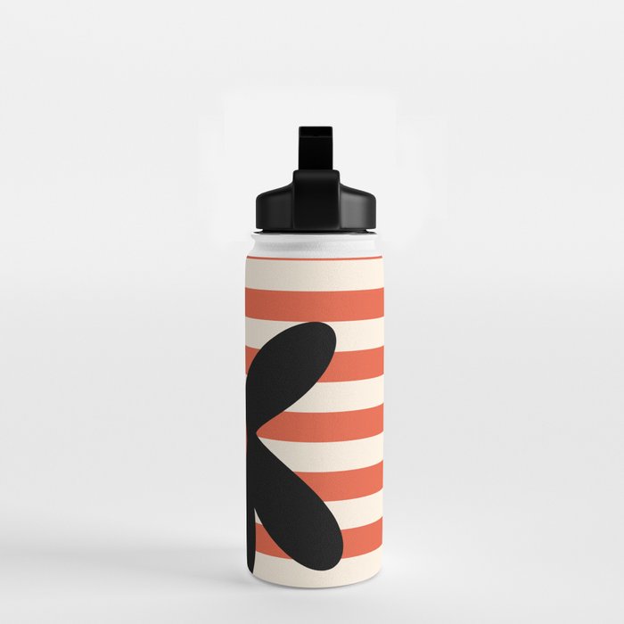 Joyful Flower and Stripes Floral Black Orange Cream Water Bottle Gallery Image 2
