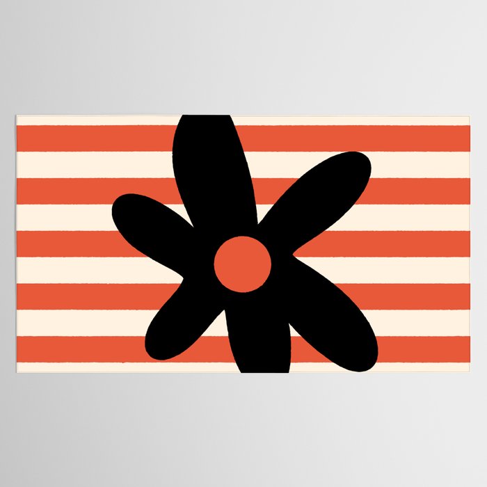 Joyful Flower and Stripes Floral Black Orange Cream Tablecloth Gallery Image 2