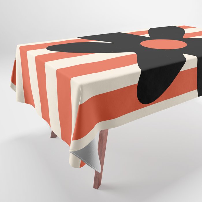 Joyful Flower and Stripes Floral Black Orange Cream Tablecloth Gallery Image 1
