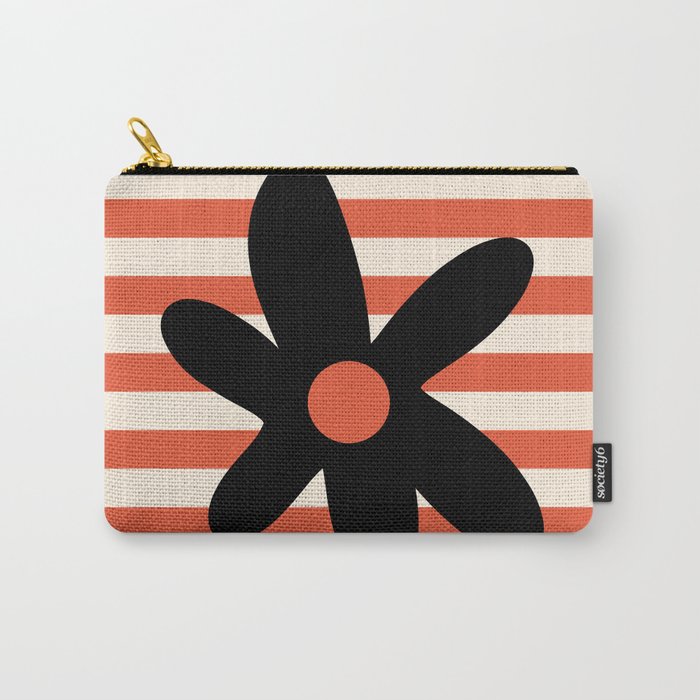 Joyful Flower and Stripes Floral Black Orange Cream Carry All Pouch Gallery Image 1