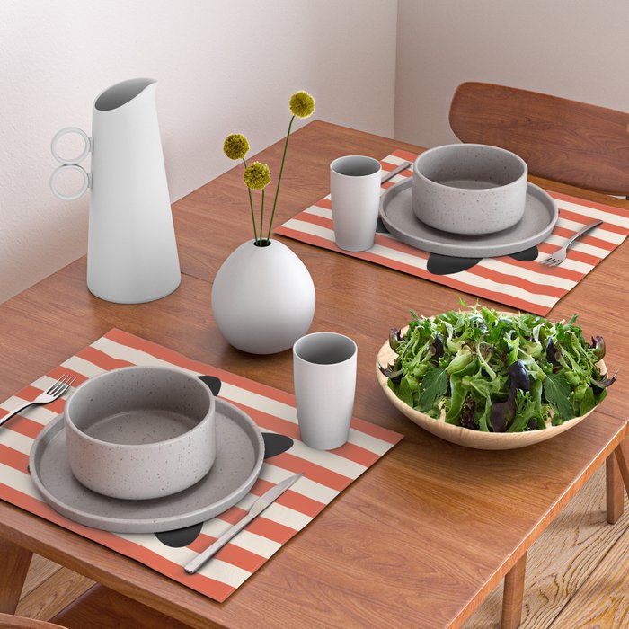 Joyful Flower and Stripes Floral Black Orange Cream Placemat Gallery Image 2