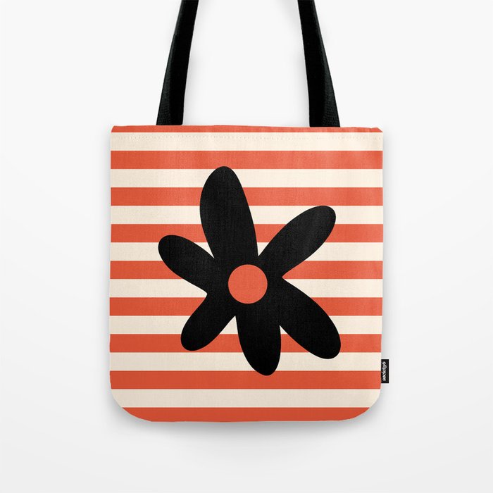 Joyful Flower and Stripes Floral Black Orange Cream Tote Bag Gallery Image 1