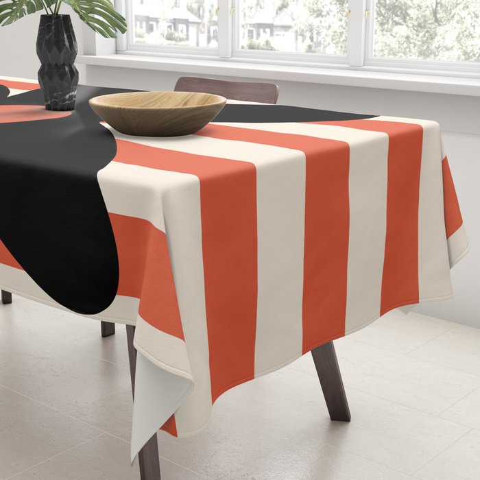 Joyful Flower and Stripes Floral Black Orange Cream Tablecloth Gallery Image 3