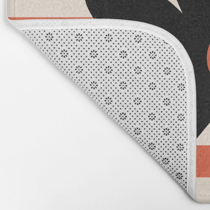 Joyful Flower and Stripes Floral Black Orange Cream Bath Mat Gallery Image 2