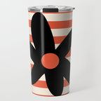 Joyful Flower and Stripes Floral Black Orange Cream Travel Mug Gallery Image 1