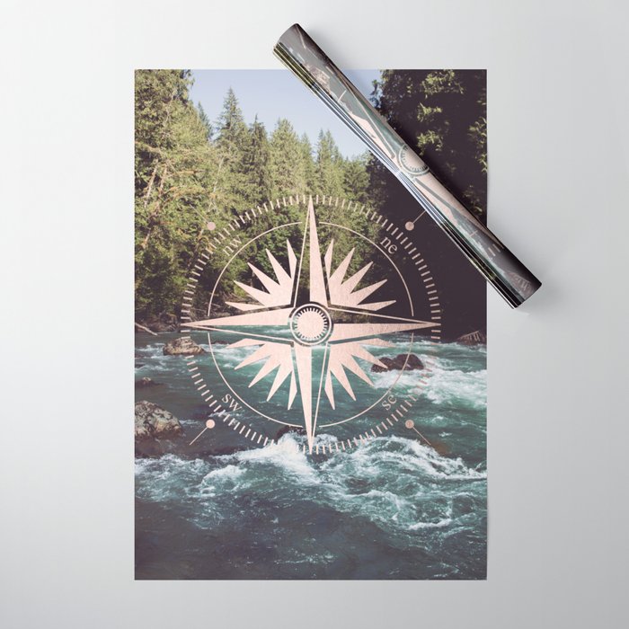 Rose Gold River Compass Wrapping Paper Gallery Image 1