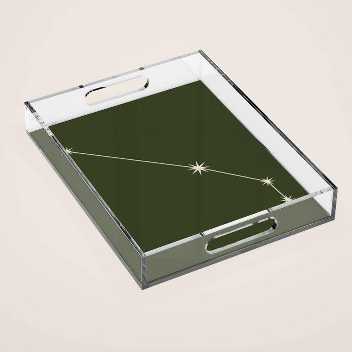 Aries Zodiac Star Constellation Line Art Moss Green Acrylic Tray Gallery Image 1