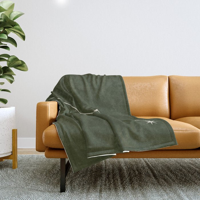 Aries Zodiac Star Constellation Line Art Moss Green Throw Blanket Gallery Image 1