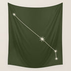 Aries Zodiac Star Constellation Line Art Moss Green Wall Tapestry Gallery Image 4