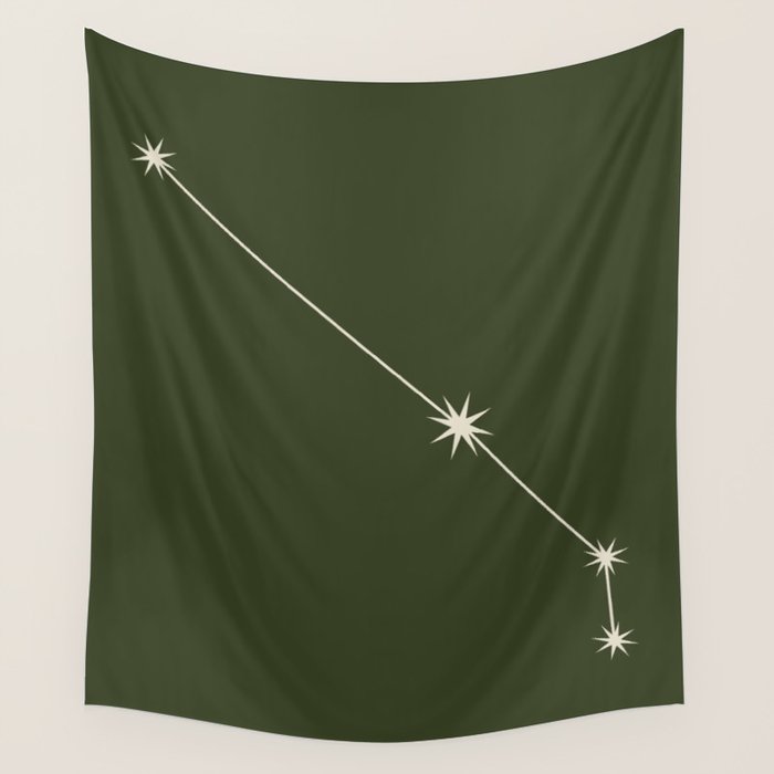 Aries Zodiac Star Constellation Line Art Moss Green Wall Tapestry Gallery Image 4
