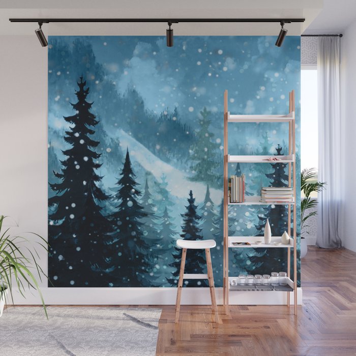 Winter Night Wall Mural Gallery Image 1