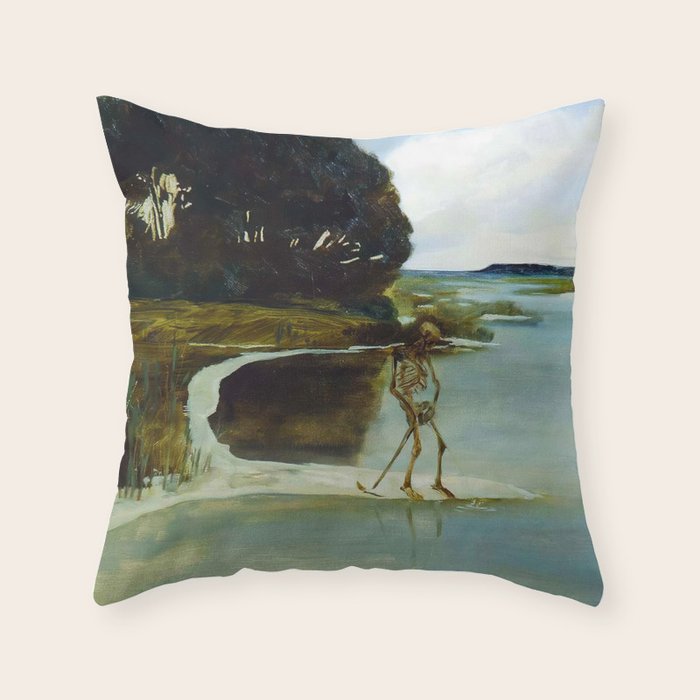 Death Peeing - Max Klinger Throw Pillow Gallery Image 1