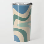 Retro Liquid Swirl Abstract Pattern Blue Aqua Teal Beige Travel Mug Gallery Image 2