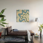 Retro Liquid Swirl Abstract Pattern Blue Aqua Teal Beige Wood Wall Art Gallery Image 2