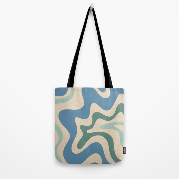 Retro Liquid Swirl Abstract Pattern Blue Aqua Teal Beige Tote Bag Gallery Image 2