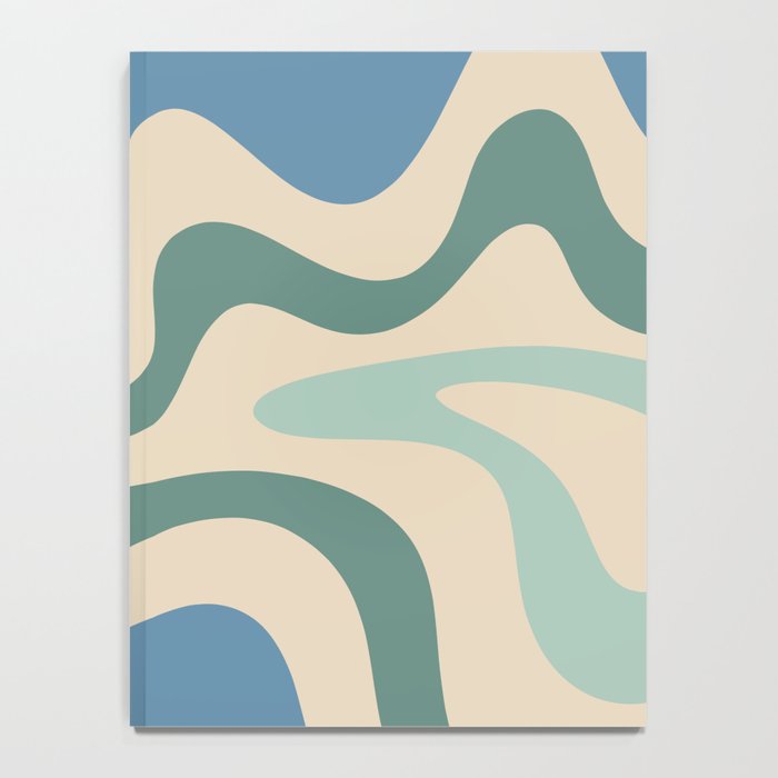 Retro Liquid Swirl Abstract Pattern Blue Aqua Teal Beige Notebook Gallery Image 4