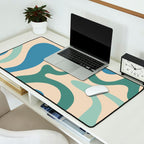 Retro Liquid Swirl Abstract Pattern Blue Aqua Teal Beige Desk Mat Gallery Image 2