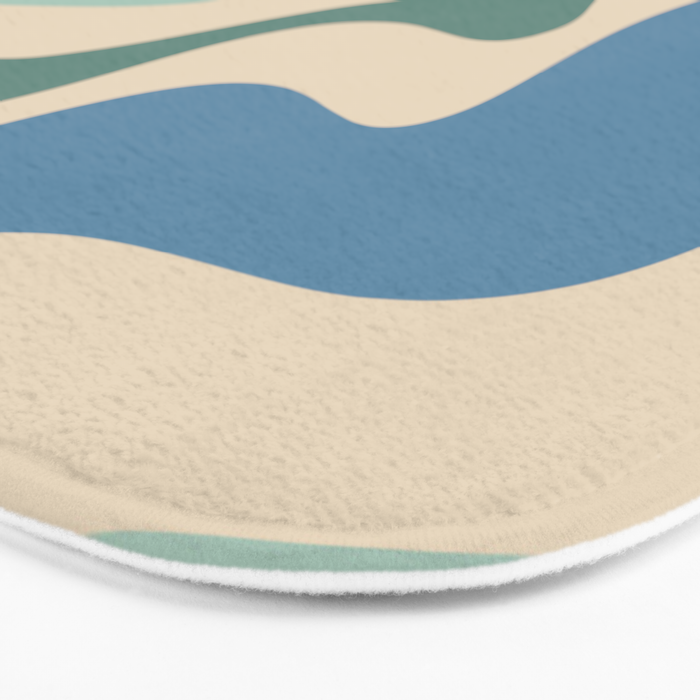 Retro Liquid Swirl Abstract Pattern Blue Aqua Teal Beige Bath Mat Gallery Image 3