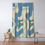 Retro Liquid Swirl Abstract Pattern Blue Aqua Teal Beige Window Curtain Gallery Image 5