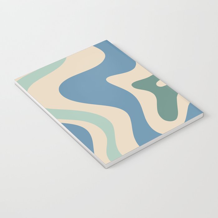Retro Liquid Swirl Abstract Pattern Blue Aqua Teal Beige Notebook Gallery Image 3