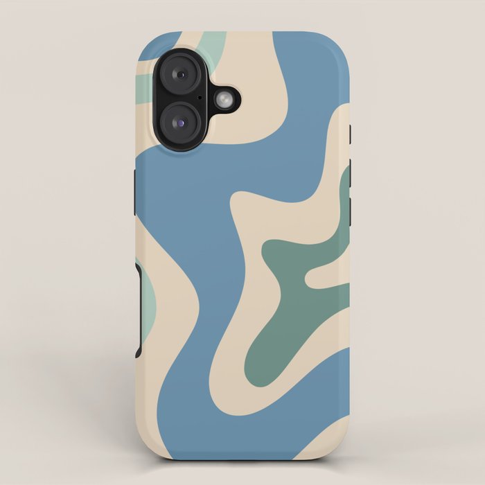 Retro Liquid Swirl Abstract Pattern Blue Aqua Teal Beige iPhone Case Gallery Image 1