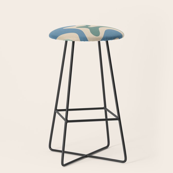 Retro Liquid Swirl Abstract Pattern Blue Aqua Teal Beige Stool Gallery Image 1