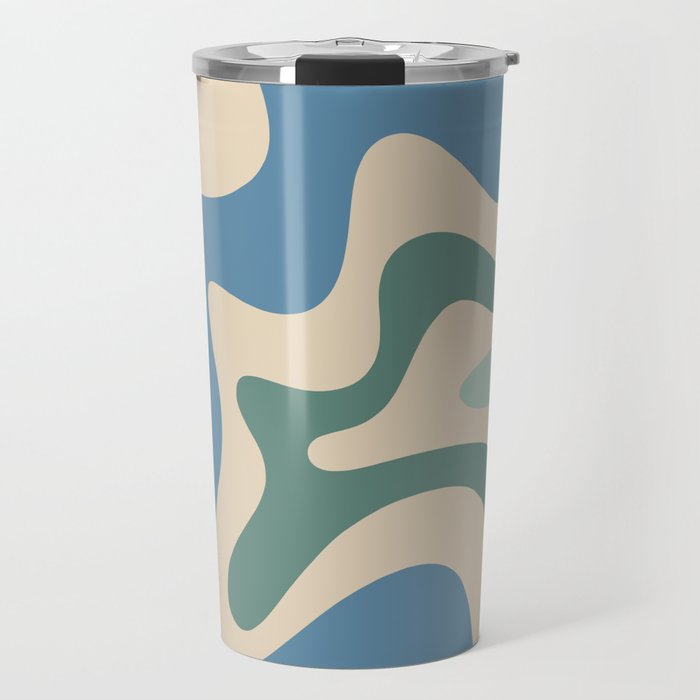 Retro Liquid Swirl Abstract Pattern Blue Aqua Teal Beige Travel Mug Gallery Image 1