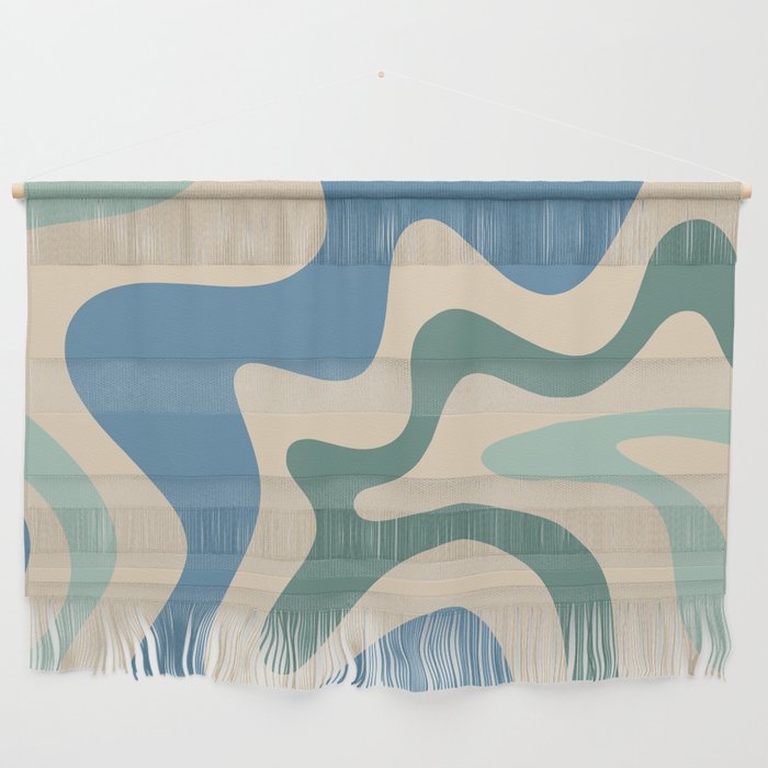 Retro Liquid Swirl Abstract Pattern Blue Aqua Teal Beige Wall Hanging Gallery Image 1