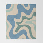 Retro Liquid Swirl Abstract Pattern Blue Aqua Teal Beige Throw Blanket Gallery Image 2