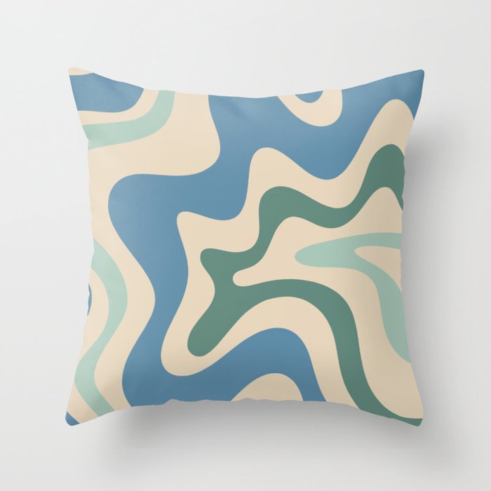 Retro Liquid Swirl Abstract Pattern Blue Aqua Teal Beige Throw Pillow Gallery Image 6