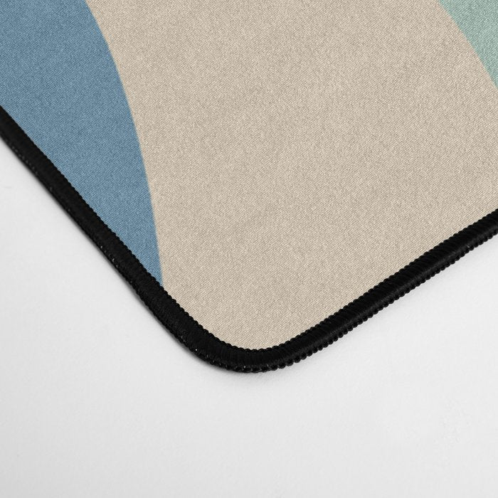 Retro Liquid Swirl Abstract Pattern Blue Aqua Teal Beige Desk Mat Gallery Image 4