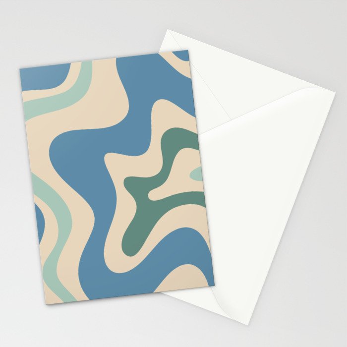 Retro Liquid Swirl Abstract Pattern Blue Aqua Teal Beige Stationery Card Gallery Image 2