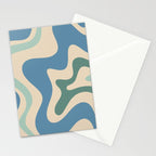 Retro Liquid Swirl Abstract Pattern Blue Aqua Teal Beige Stationery Card Gallery Image 2