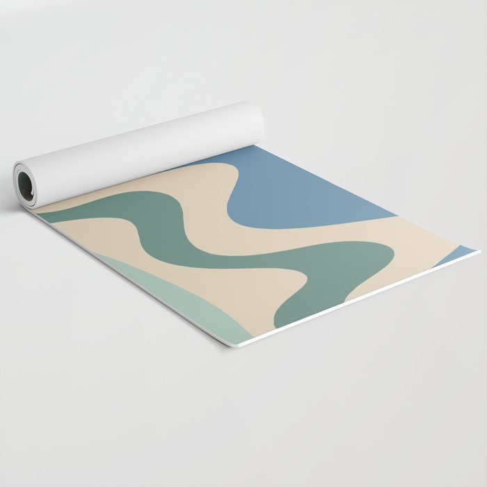 Retro Liquid Swirl Abstract Pattern Blue Aqua Teal Beige Yoga Mat Gallery Image 2