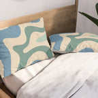 Retro Liquid Swirl Abstract Pattern Blue Aqua Teal Beige Pillow Sham Gallery Image 2