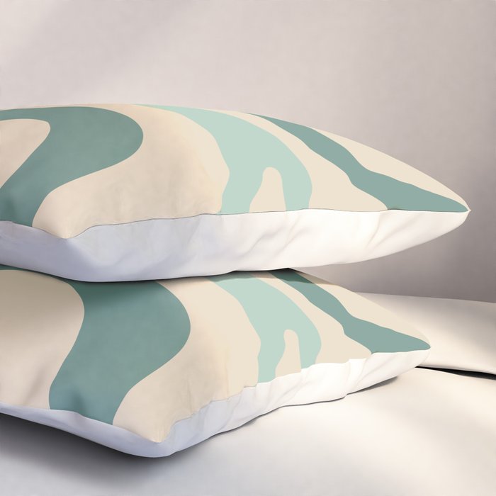 Retro Liquid Swirl Abstract Pattern Blue Aqua Teal Beige Pillow Sham Gallery Image 3