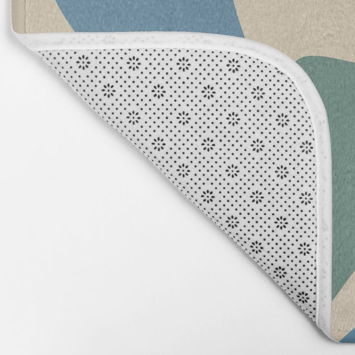 Retro Liquid Swirl Abstract Pattern Blue Aqua Teal Beige Bath Mat Gallery Image 2
