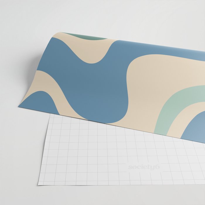 Retro Liquid Swirl Abstract Pattern Blue Aqua Teal Beige Wrapping Paper Gallery Image 2