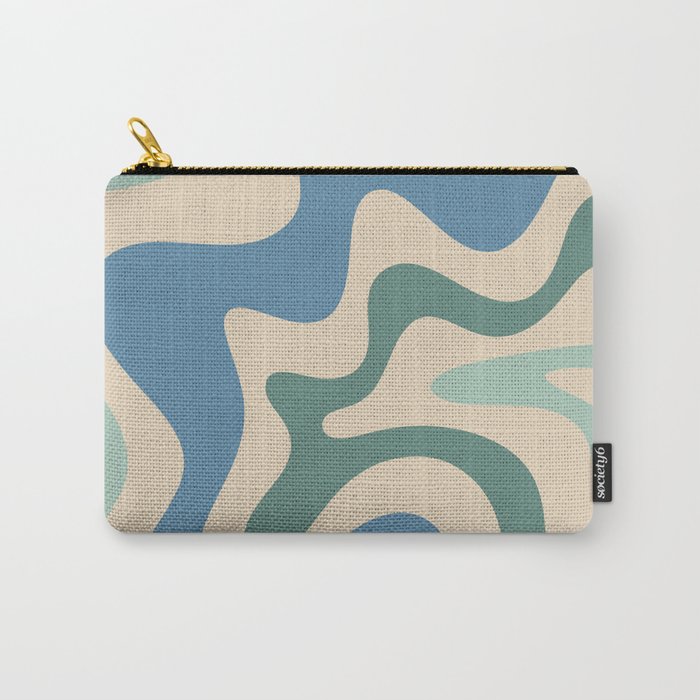 Retro Liquid Swirl Abstract Pattern Blue Aqua Teal Beige Carry All Pouch Gallery Image 1