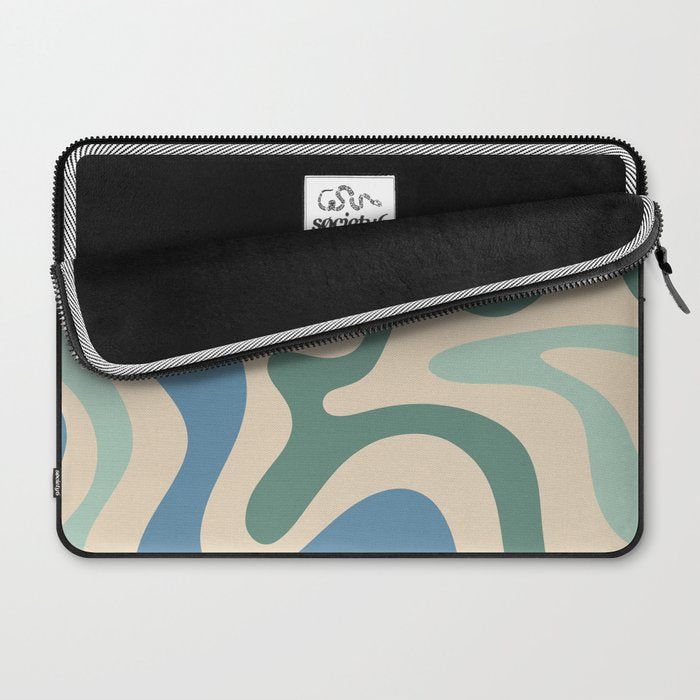 Retro Liquid Swirl Abstract Pattern Blue Aqua Teal Beige Laptop Sleeve Gallery Image 2