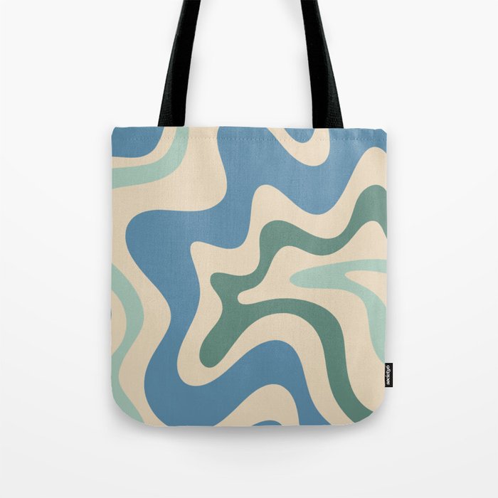 Retro Liquid Swirl Abstract Pattern Blue Aqua Teal Beige Tote Bag Gallery Image 1