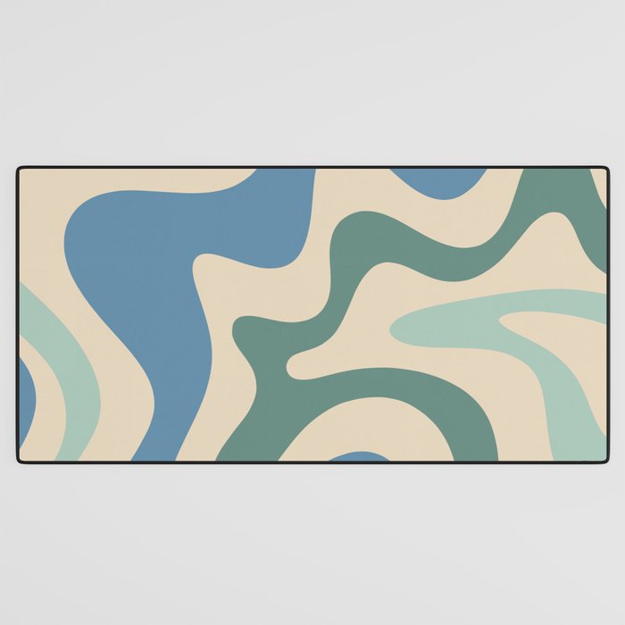 Retro Liquid Swirl Abstract Pattern Blue Aqua Teal Beige Desk Mat Gallery Image 3