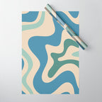 Retro Liquid Swirl Abstract Pattern Blue Aqua Teal Beige Wrapping Paper Gallery Image 1