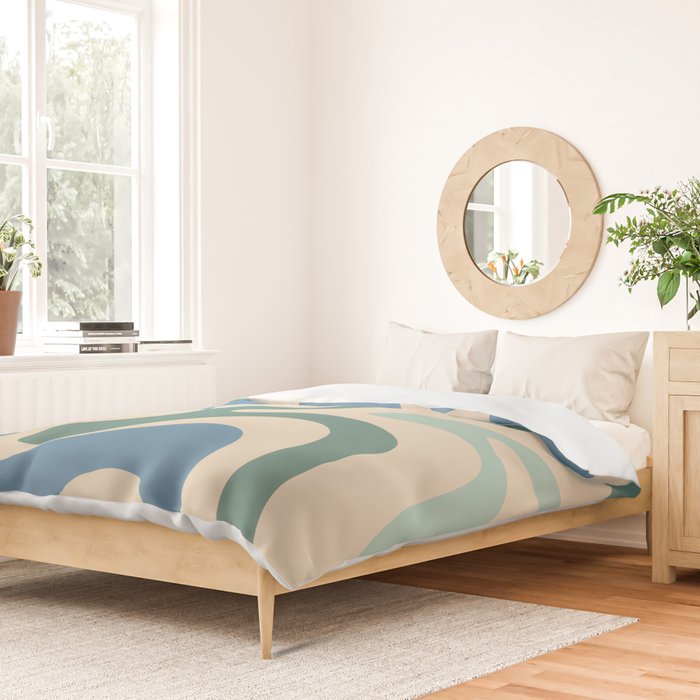 Retro Liquid Swirl Abstract Pattern Blue Aqua Teal Beige Duvet Cover Gallery Image 2